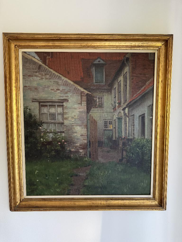 Rene Janssens - Binnenplaats Brugge, Antiek en Kunst, Kunst | Schilderijen | Klassiek, Ophalen