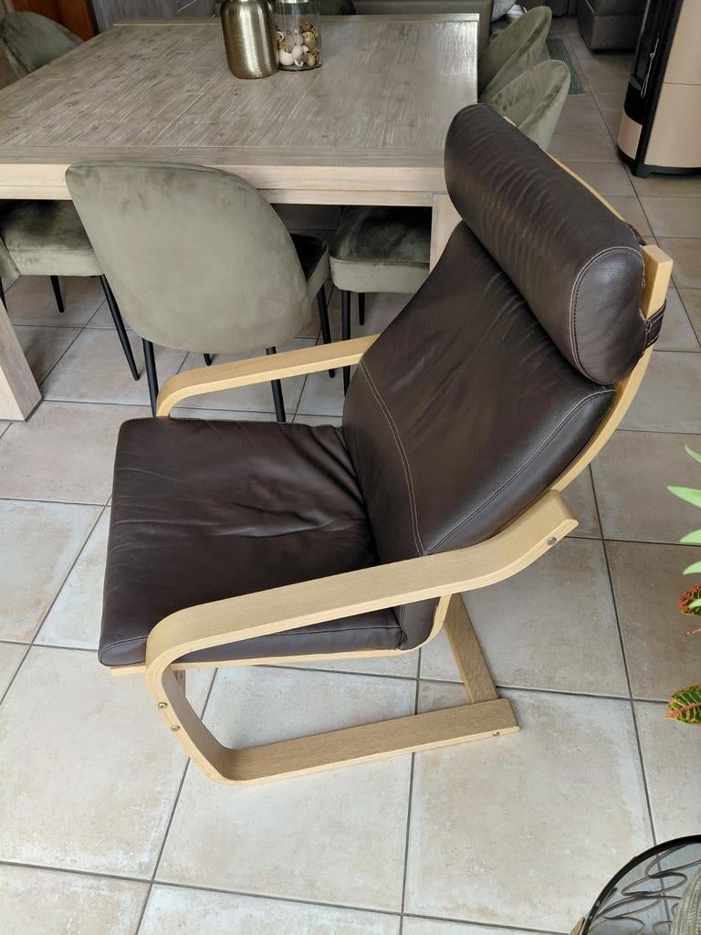 Fauteuil ikea poang en cuir, Maison & Meubles, Chaises, Comme neuf, Brun, Enlèvement, Cuir