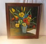 Belle œuvre peinte ancienne « fleurs dans un vase » - 55x50, Antiquités & Art, Enlèvement ou Envoi