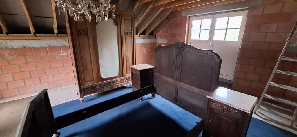 Volledige houten slaapkamer, Antiquités & Art, Antiquités | Meubles | Lits, Enlèvement