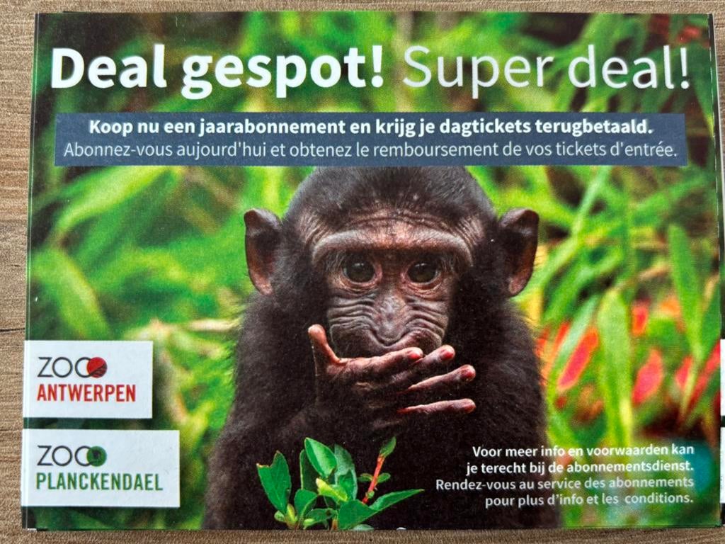 Tickets zoo Antwerpen of zoo Planckendael Mechelen, Drie personen of meer, Ticket of Toegangskaart