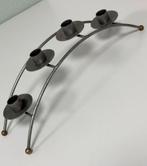 Vintage metalen kandelaar – 4-armig – ijzer – 37 x 10 cm, Ophalen of Verzenden, Zo goed als nieuw, Grijs, Metaal