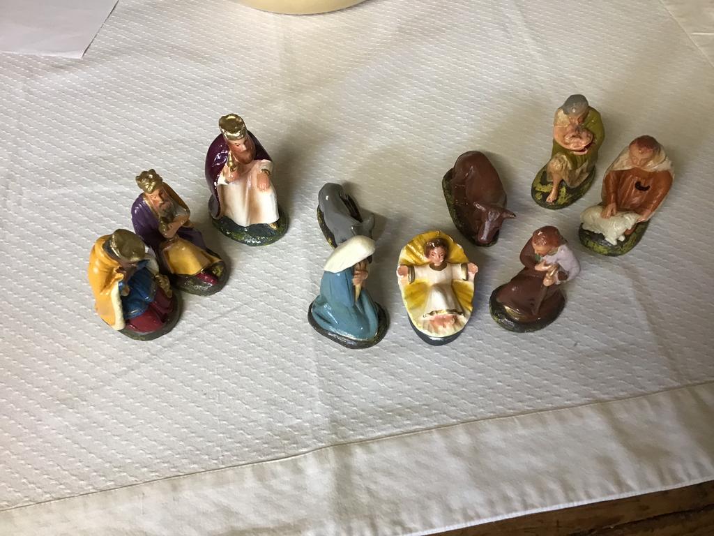 Vintage groep gipsen kerstbeelden kerststal, Diversen, Ophalen of Verzenden, Gebruikt