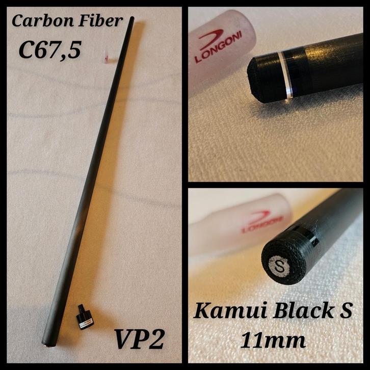 Carbon Fiber C67,5 Kamui Black S - 11mm top voor Longoni VP2, Sport en Fitness, Biljarten en Poolen, Nieuw, Keu of Ballen, Ophalen of Verzenden