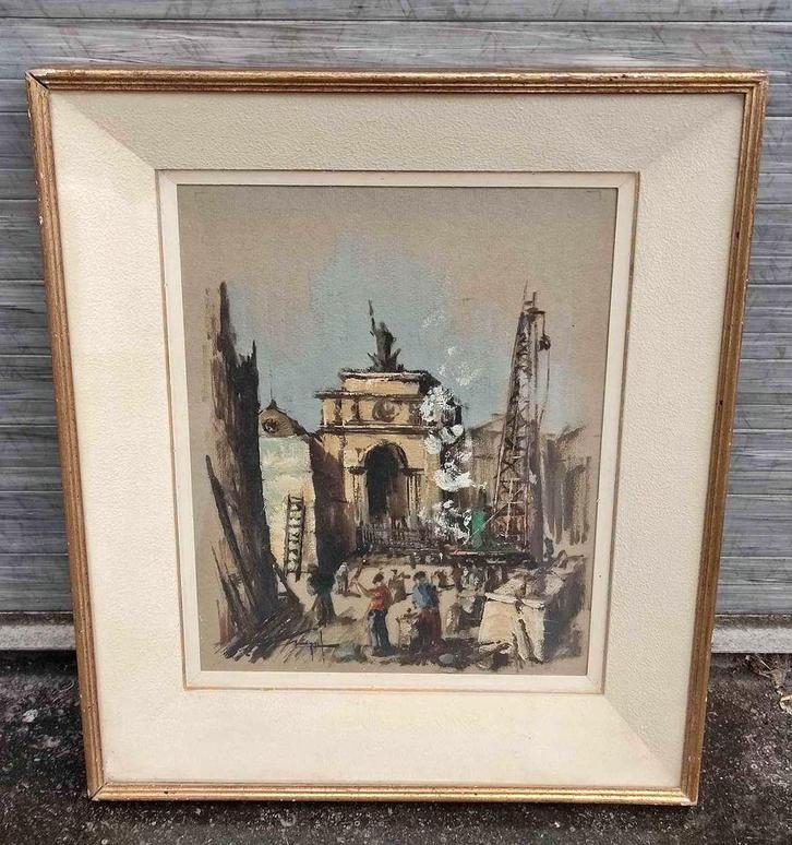 Gouache ancienne gare du midi a Bruxelles de Isidore saeys, Antiquités & Art, Art | Peinture | Classique, Enlèvement ou Envoi