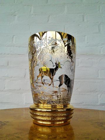 ADAT - verguld en verzilverd art deco vaas geëtst decor hert beschikbaar voor biedingen