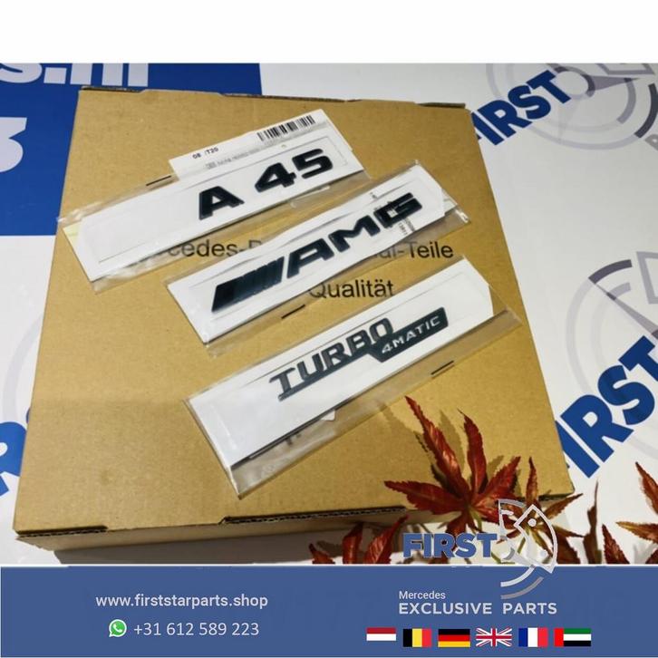 W176 W177 A45 AMG LOGO SET ZWART EMBLEMEN Mercedes A KLASSE, Auto-onderdelen, Carrosserie, Mercedes-Benz, Gebruikt, Ophalen of Verzenden
