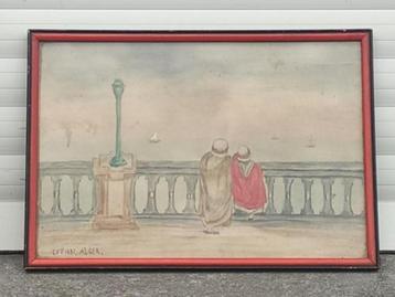 aquarelle vue sur la mer signe cvv1881 alger beschikbaar voor biedingen