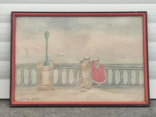 aquarelle vue sur la mer signe cvv1881 alger, Antiek en Kunst, Kunst | Schilderijen | Klassiek, Ophalen of Verzenden