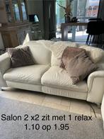 Creme wit lederen salon met 2x 2 zit+elektrisce relax, Ophalen, Zo goed als nieuw