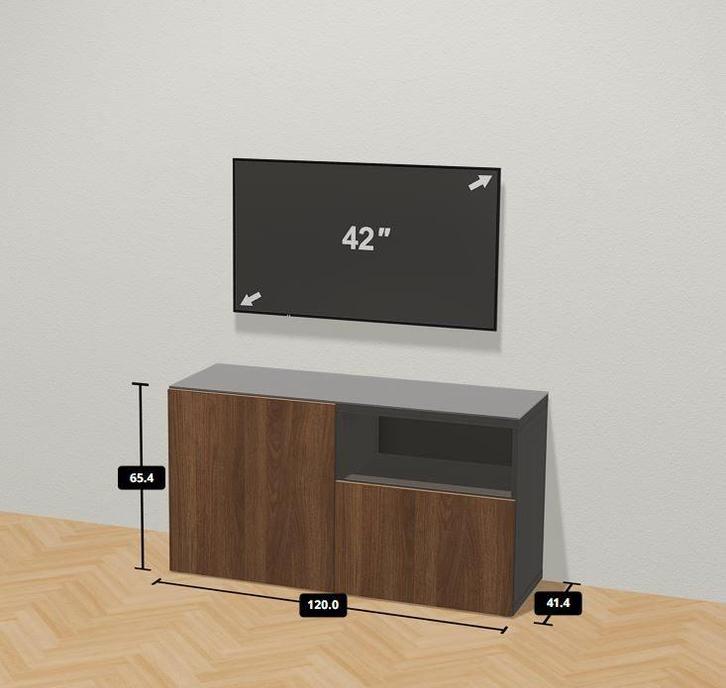 IKEA Besta dressoir - walnootpatroon + zwart bovenblad glas, Huis en Inrichting, Kasten | Kleerkasten, Zo goed als nieuw, Minder dan 100 cm