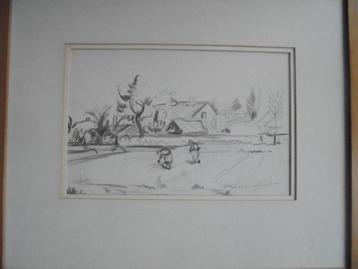 Veldwerkers  Tekening   Gesigneerd beschikbaar voor biedingen