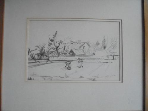 Veldwerkers  Tekening   Gesigneerd, Antiek en Kunst, Kunst | Tekeningen en Fotografie, Verzenden