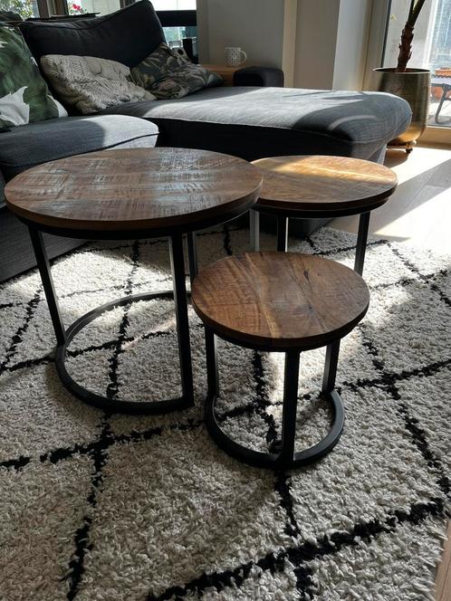 Salontafelset mangohout, Huis en Inrichting, Tafels | Salontafels, Zo goed als nieuw, Minder dan 50 cm, 50 tot 100 cm, 50 tot 100 cm