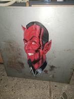 Duivel airbrush painting op vintage plaat mancave decoratie, Ophalen, Gebruikt, Reclamebord