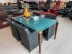Ghyczy eettafel met 4 leren armleuning stoelen, Comme neuf, Rectangulaire, Design, 50 à 100 cm