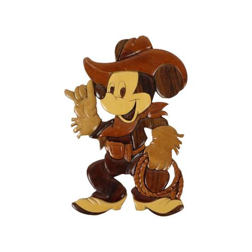 Vintage Houten Mickey Mouse Cowboy Muurdecoratie Walt Disney, Verzamelen, Disney, Gebruikt, Beeldje of Figuurtje, Mickey Mouse
