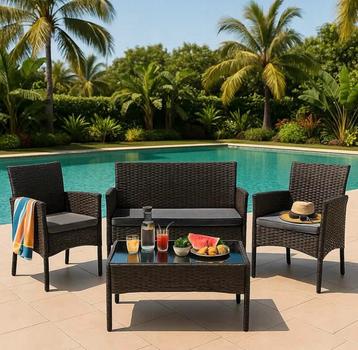 RATTAN TUINMEUBILAIR LUIZA ZWART SET 2+1+1 beschikbaar voor biedingen