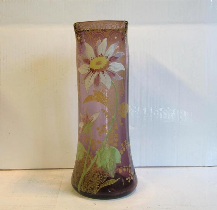 Antieke art nouveau Legras vaas, emaille bloemen; ca 1910, Antiek en Kunst, Antiek | Glaswerk en Kristal, Verzenden