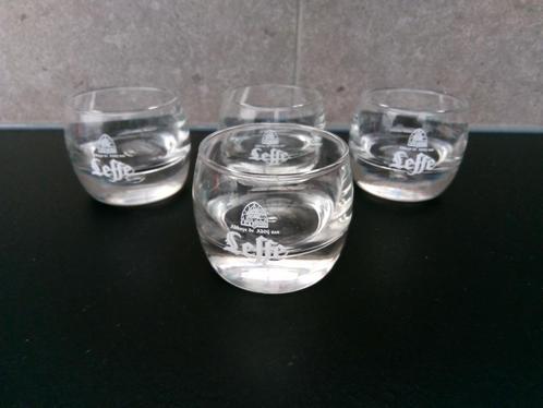 Vier glazen LEFFE containers die als kaarshouder kunnen word, Verzamelen, Biermerken, Zo goed als nieuw, Overige typen, Leffe