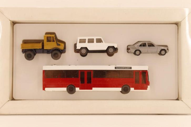 Wiking Mercedes-Benz Set HO 1/87 – 4 voertuigen, Hobby en Vrije tijd, Modelauto's | 1:87, Zo goed als nieuw, Bus of Vrachtwagen