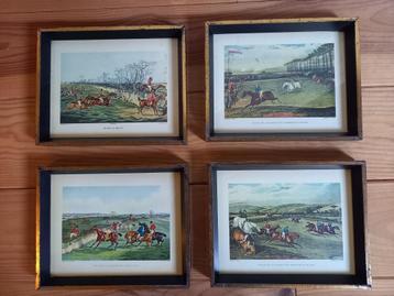 schilderijtjes set van 4 jachttafereel, Antiek en Kunst, Ophalen