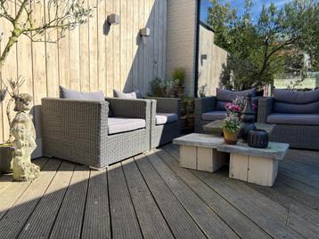 Tuinset van 4 zetels wicker/alu met weerbestendige kussens beschikbaar voor biedingen