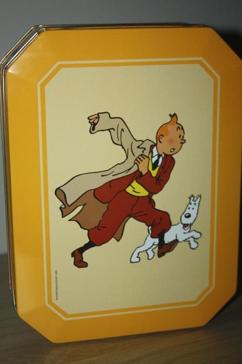Blikken doos Kuifje , Hergé , Delacre 2002 , als nieuw, geel, Verzamelen, Stripfiguren, Zo goed als nieuw, Overige typen, Kuifje