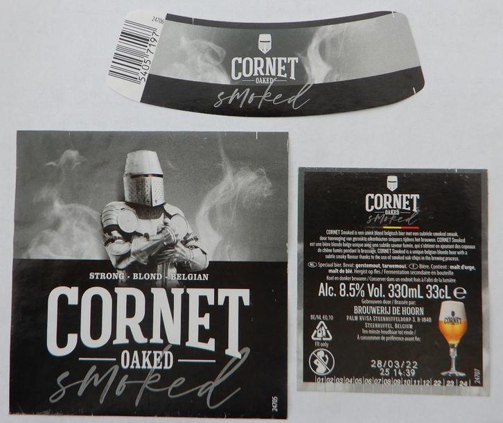 Bieretiket Cornet oaked smoked Brouw. De Hoorn Palm (11w2), Verzamelen, Biermerken, Gebruikt, Palm, Verzenden