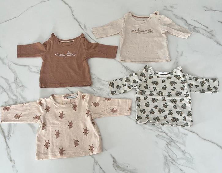 T-shirts lange mouw, maat 56, Kinderen en Baby's, Babykleding | Maat 56, Zo goed als nieuw, Meisje, Shirtje of Longsleeve, Ophalen