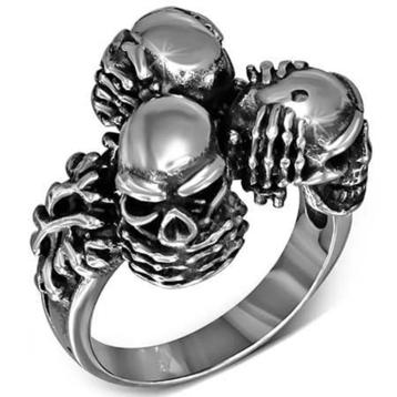 Stalen schedel skull ring voor mannen - "See, Hear, Shut up" beschikbaar voor biedingen