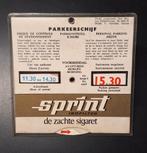 Vintage parkeerschijf sigaretten Sprint Eddy Merckx, Reclamebord, Gebruikt, Ophalen of Verzenden