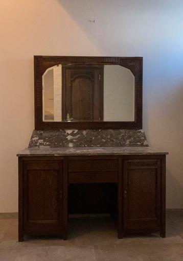 Antieken eiken kaptafel met marmeren tafelblad (1919)   beschikbaar voor biedingen