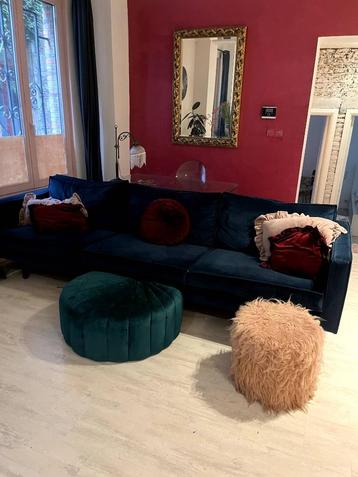 Mooie fluwelen grote bank/ zetel donker blauw beschikbaar voor biedingen