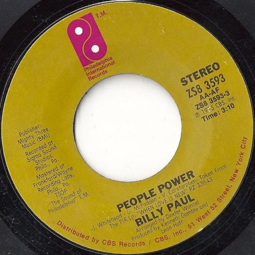 Soul 45: Billy Paul – People Power / I Want 'Cha Baby, Cd's en Dvd's, Vinyl Singles, Gebruikt, Single, R&B en Soul, 7 inch, Ophalen of Verzenden
