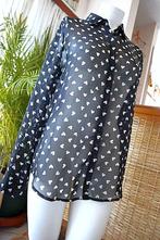 licht transparant zwart harten blouse, Taille 38/40 (M), Comme neuf, Noir, Vintage Dressing