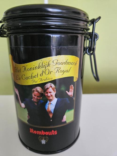 Koffieblik Rombouts - Huwelijk Filip en Mathilde, Collections, Boîte en métal, Comme neuf, Café, Autres marques, Enlèvement ou Envoi