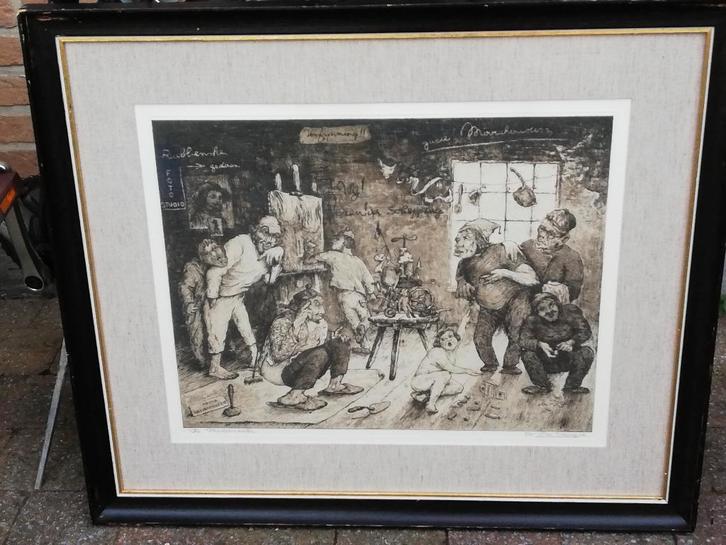 G. Langie; ets: 'De Modernisten', Gentse kunstenaar, Antiquités & Art, Art | Eaux-fortes & Gravures, Enlèvement ou Envoi