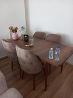 Uitschuifbare eettafel + 6 stoelen, Huis en Inrichting, 100 tot 150 cm, 50 tot 75 cm, Eikenhout, Ophalen of Verzenden