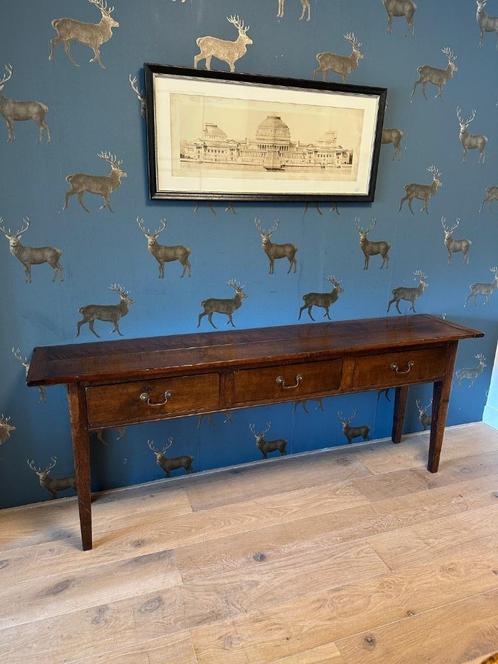 Grote eiken wandtafel met 3 laden, Antiek en Kunst, Antiek | Meubels | Tafels, Ophalen of Verzenden