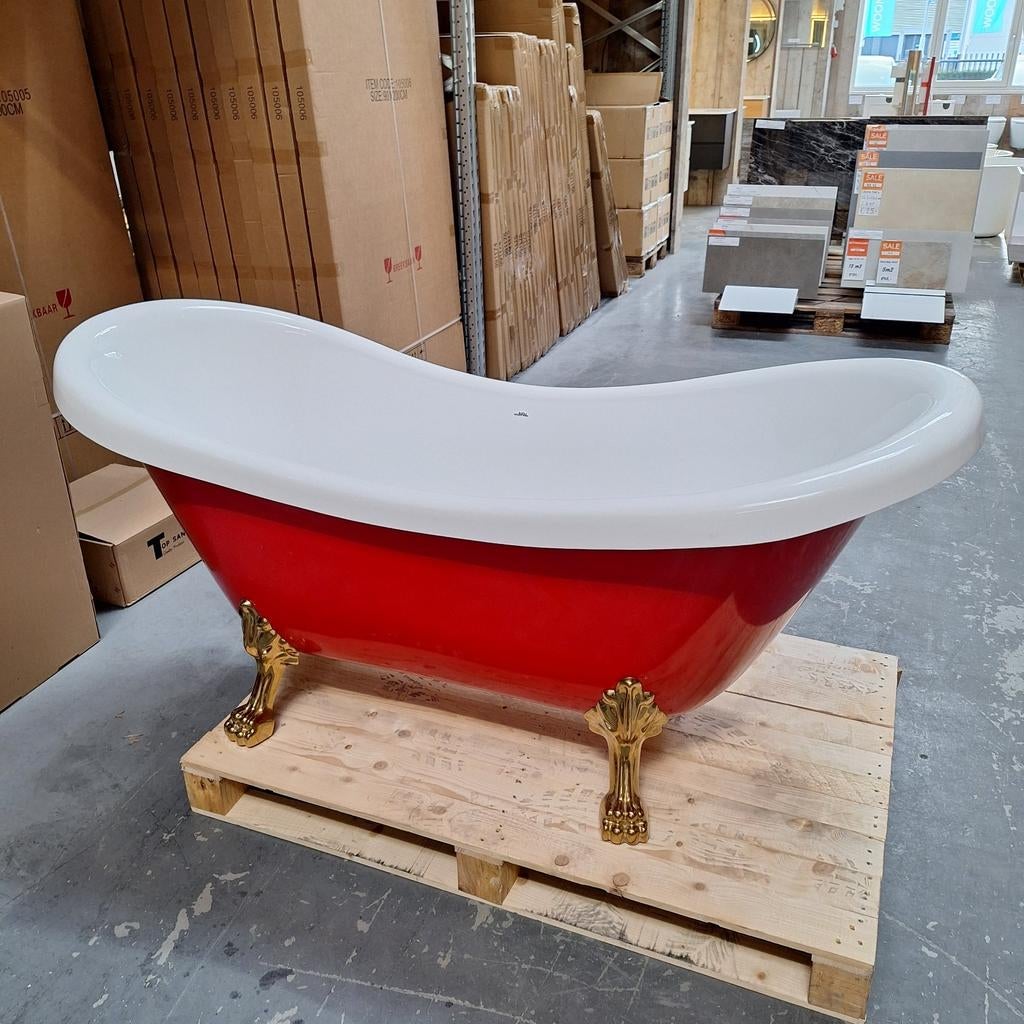 UNIEK Klassiek bad rood met gouden leeuwenpoten nr138, Jardin & Terrasse, Hamacs, Neuf, Enlèvement ou Envoi