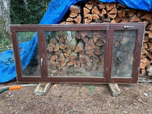Buitenraam in afzelia hout, Doe-het-zelf en Bouw, Raamkozijnen en Schuifdeuren, Gebruikt, Overige typen, Hout, Inclusief glas