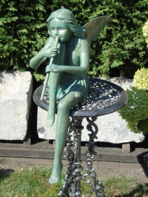 statue d une elfe a la flûte en bronze patinée vert ..., Jardin & Terrasse, Statues de jardin, Neuf, Ange, Autres matériaux, Enlèvement ou Envoi