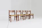 Set van 4 vintage deense eetkamer stoelen papercord, Maison & Meubles, Deens, vintage , midcentury, Quatre, Brun, Bois