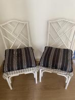 Brocante rieten stoelen met kussens – set van 2, Ophalen, Gebruikt, Twee, Wit