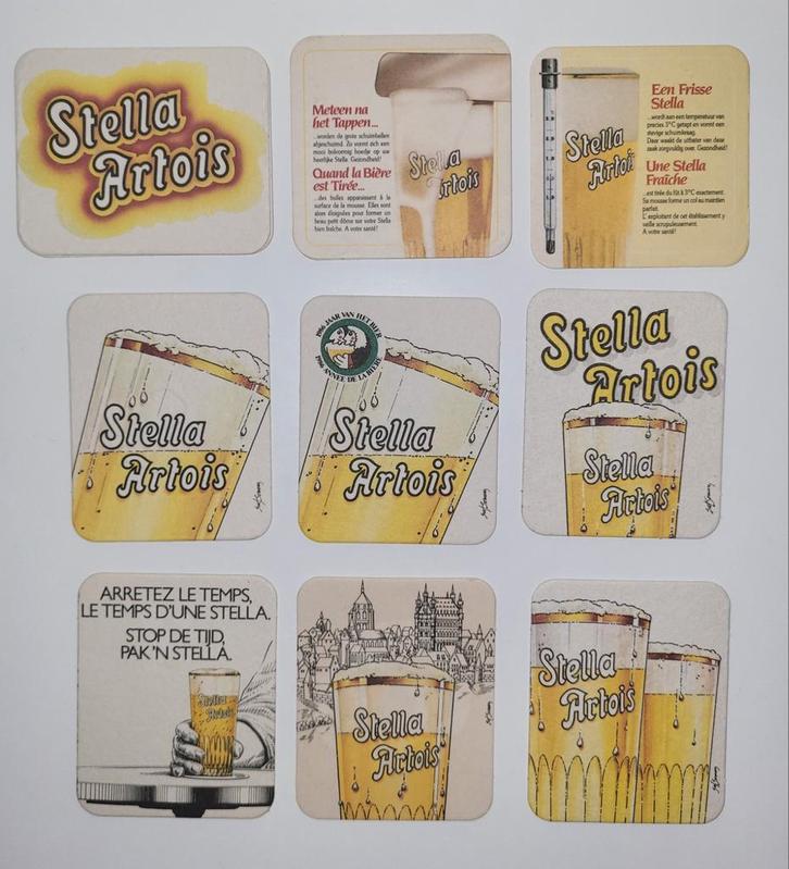 bierkaartjes stella artois met iconische boerke glas glazen, Verzamelen, Biermerken, Zo goed als nieuw, Viltje(s), Stella Artois