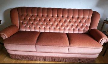 Zetel salon roze mohair velours barok vintage franjes velvet beschikbaar voor biedingen