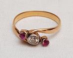 Ring antiek 18 karaat goud diamant robijn., Goud, Met edelsteen, Ophalen of Verzenden, Ring