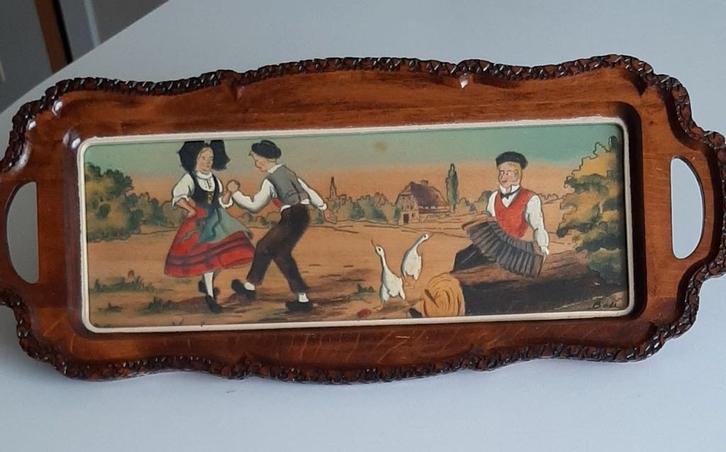 Dienblad van gesneden hout en glas van Louis Bollinger (BOLI, Antiek en Kunst, Curiosa en Brocante, Ophalen of Verzenden