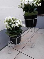 vintage metalen plantenhouder fig. 2 potten witgrijs h: 39,5, Tuin, Zo goed als nieuw, Minder dan 40 cm, Metaal